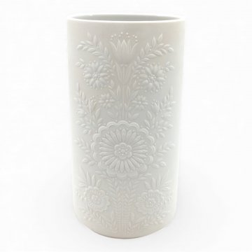 Vase HUTSCHENREUTHER, Porzellan weiß, hohe ovale Form, Blumenrelief beidseitig, H30