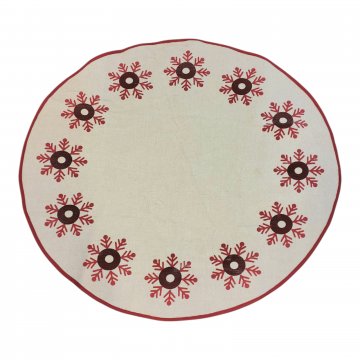 Tischdecke, creme/rot, Eiskristalle, Weihnachten, rundum rote Paspel, Baumwolle / Jute, oval