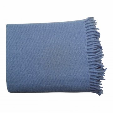 Wolldecke 135x180, blau schräg gewoben, Schurwolle, gedrehte Fransen