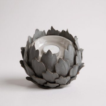 Teelicht, Windlicht, Blütenform, Keramik, weiss
