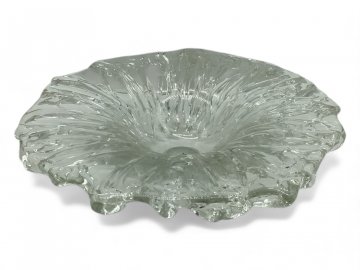 Glasschale, Schale, schweres Glas klar, aufgesetzte Glasfäden organische Form