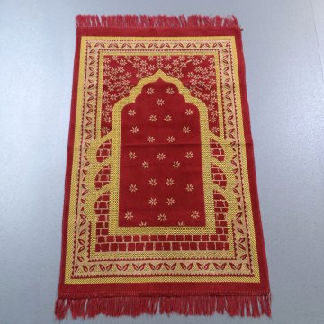 Gebetsteppich 120x70 Wandbehang, rot, beige Blüten, gold. Rahmen orientalisches Muster, Fransen, Religion