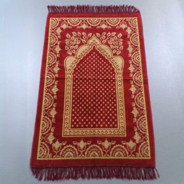Gebetsteppich 110x70 Wandbehang, Samt, rot, beige Bätter + orientalisches Muster, Fransen, Religion
