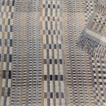 Plaid 150x250 erdfarben beige braun grau, Karodesign, gewebte Wolle / Seide, Fransen