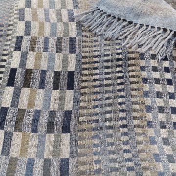 Plaid 150x250 erdfarben beige braun grau, Karodesign, gewebte Wolle / Seide, Fransen