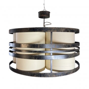 Hängelampe, Messinggestell, 5 weiße Stoffschirme innen