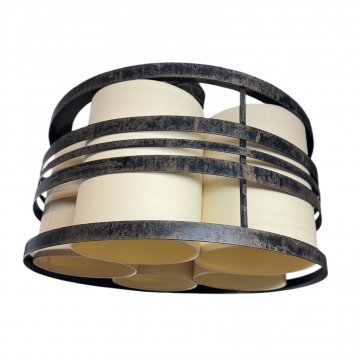 Hängelampe, Messinggestell, 5 weiße Stoffschirme innen