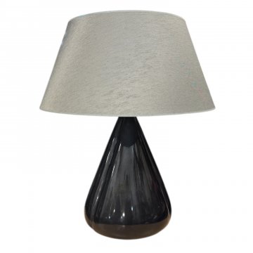 Tischlampe Keramik schwarze konische Säule, Schirm leicht konisch, silber grau