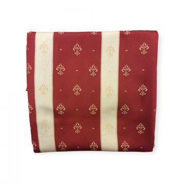 Vorhang H293xB120, weinrot, Satin, crèmefarb. Längsstreifen, goldene,stilisierte Schwertlilie