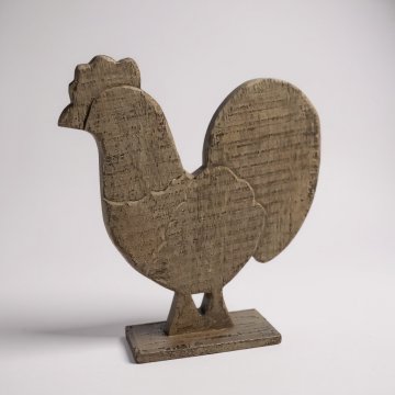 Holzfigur auf Sockel, Hahn, weiß / grau, Vintage look
