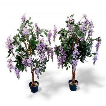 Kunstpflanze,GOLDREGEN, hängende Blütentrauben fliederfarben, Kunststofftopf grün, H 125