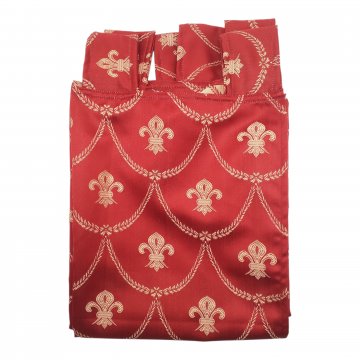 Vorhang H290xB120, rot glänzend, beiges Barockmuster, franz. Lilie, Jacquard mit Schlaufen