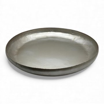 Tablett / Dekoschale, rund, Metall, silber, gezackter Rand