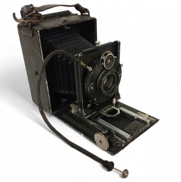 Fotokamera / Fotoapparat Faltkamera in schwarzem Kasten, Voigtländer, Pat. Orthostigmat 1:6.8F - 12cm mit Auslösekabel, 11H, 15,5L