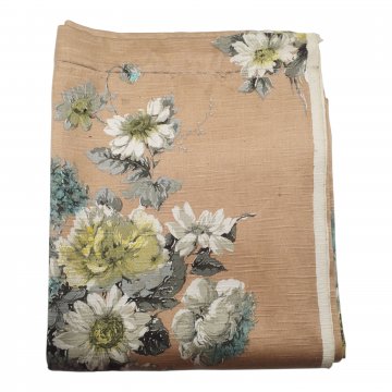 Vorhang H285xB120, altrosa, Satinart, Blumenbouquet in Grau-/Blautönen, ohne Gardinenband