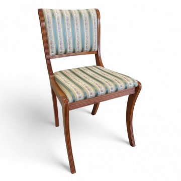 Stuhl BIE Birke hell Sitz- u. Rückenlehne gestreifter Biedermeierbezug beige/grün/gold gemustert, 