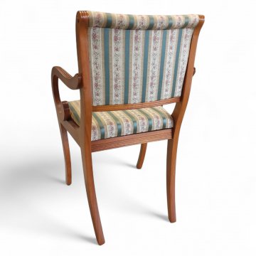 Armlehnstuhl BIE Birke hell Sitz- u. Rückenlehne gestreifter Biedermeierbezug beige/grün/gold gemustert 