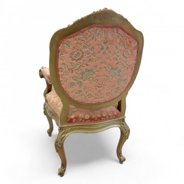 Sessel, BAR, rot/goldener Brokatbezug, geschnitztes vergoldetes Gestell, 032/41