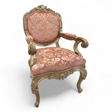 Sessel, BAR, rot/goldener Brokatbezug, geschnitztes vergoldetes Gestell, 032/41