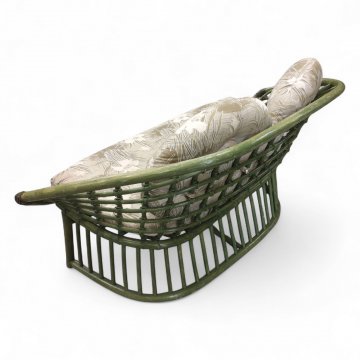 Bambussessel, h´grün, Sitzschale vergittert, loses Sitz- und Rückenkissen beige/weiß geblümt