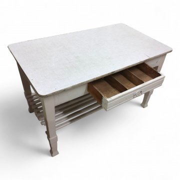 Küchentisch, weiß, Resopalplatte, Topfablage Sprossen, 125x72x77cm