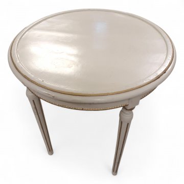 Tisch, rund, Louis XVI., weiß/gold, Perlrand, 65cmØ, 71cm hoch