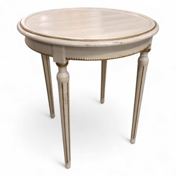 Tisch, rund, Louis XVI., weiß/gold, Perlrand, 65cmØ, 71cm hoch