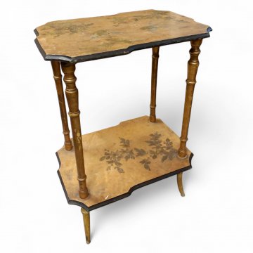 Beistelltisch, chin., goldfarben, Malerei, Zwischenboden, gedrehte Beine, 50x35x70 cm