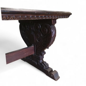 Schreibtisch, REN, Eiche dunkel, reich geschnitzte Wangen, Stegverbindung, 170x92x82cm