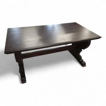 Schreibtisch, REN, Eiche dunkel, reich geschnitzte Wangen, Stegverbindung, 170x92x82cm