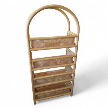 Regal, NEU, Bambus, hell, 4 Böden, Seiten Rohrgeflecht, Bogen mit Stegverbindung, 65x30x140 cm