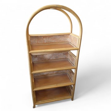 Regal, NEU, Bambus, hell, 4 Böden, Seiten Rohrgeflecht, Bogen mit Stegverbindung, 65x30x140 cm