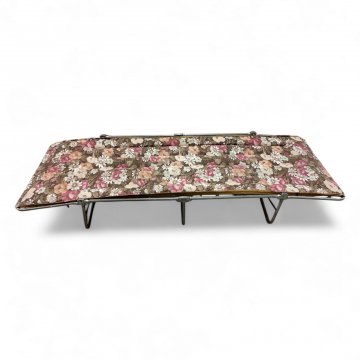 Campingklappliege, Alugestell, Stoffauflage braun, geblümt