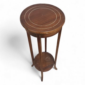 Postament, EKL, Mahagoni poliert, 4 Beine, Zwischenboden, runde Ablage, Lisenen, H: 97 cm, 29 cm ø