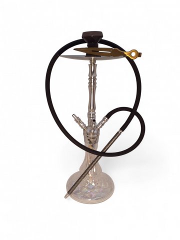Shisha, Wasserpfeife, Hookah, Glaskörper, Irisierendes Glas, Mit Tonkopf + Zange, Schlauch, Mundstück  H=66cm, B=29cm