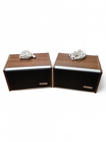 Lautsprecherbox, REMA, Vintage, Nussholz, schwarzes Metallgitter, mit weißem Kabel, OHNE FUNKTION!