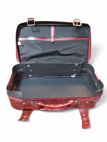 Lederkoffer, BUR, weinrot, klein, mit goldenen Schnallen, Vintage 