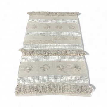 Teppich, beige, weiß, mit Fransen, Boho 117 x 190 cm