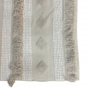 Teppich, beige, weiß, mit Fransen, Boho 117 x 190 cm