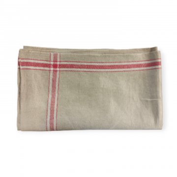 P- Tischdecke ca 88x290cm, beige, Rolltuch, Leinen, rundum rot/weiße Streifen