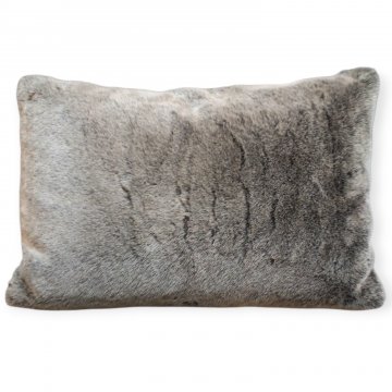 P- Kissen 60x85cm, braun, Kunstfell, beige Spitzen