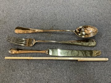 Deko-Besteck XXL, Alu vernickelt, Löffel / Gabel / Messer 76cm