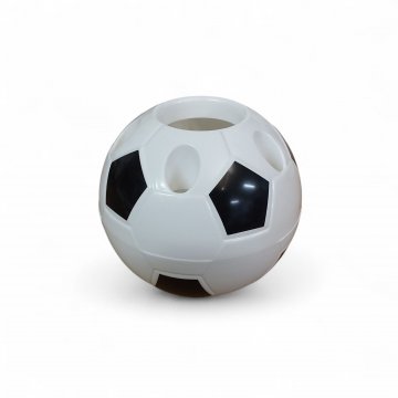 Stiftköcher Fußball, Kunsstoff, schwarz-weiß, Kugel, sechs Öffnungen, 11x11