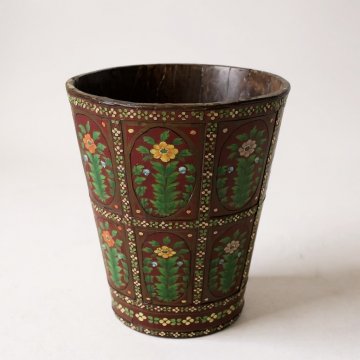 Holzeimer / Schirmständer, Holz bemalt mit Blumenmotiv, Bäuerlich