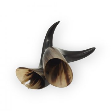 Vase,  2 Echte Hörner, geschwungene Form, schwarz/grau/beige, leicht beschädigt 