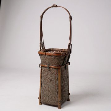P- Chinesischer Flaschenkorb mit Henkel, Bast, geflochten