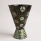Vase, Pokalvase, Porzelan, türkis, schwarz, gold, florales Muster, h 43,5cm