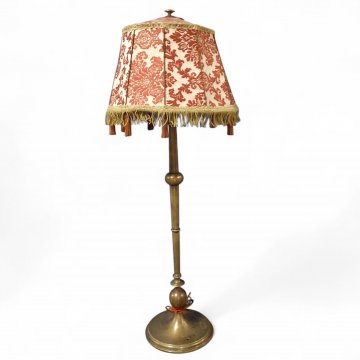 Stehlampe, Messing, runder Sockel, runder Schaft mit Kugelelementen, 2-flg. E27