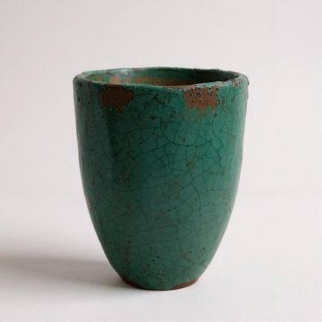 Vase, türkis, dickwandiger Korpus, krakeliert, H. 30 cm, ø 22 cm