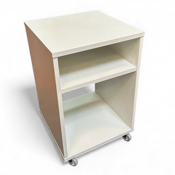 Nachttisch, 37x37cm weiß, 2 Ablagen, Rollen 